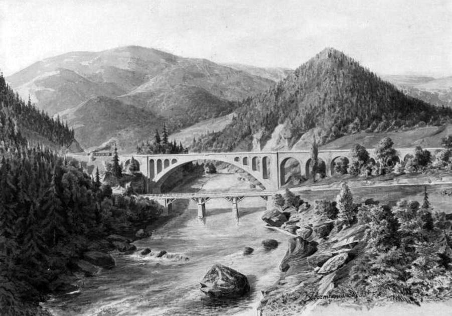 Yaremche. Bridge over the Prut River, 1900